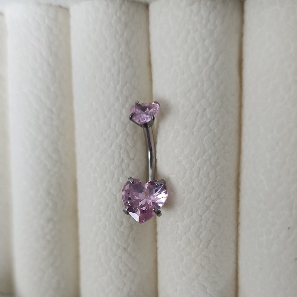 Heart-Shaped Pink Gem Belly Ring